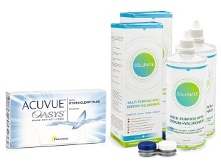 Acuvue Oasys (6 lēcas) + 2 x Solunate Multi-Purpose 400 ml ar lēcu konteineru