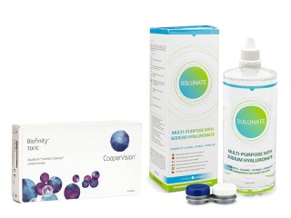 Biofinity Toric CooperVision (3 lēcas) + Solunate Multi-Purpose 400 ml ar lēcu futrāli