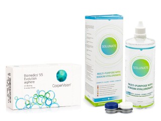 Biomedics 55 Evolution CooperVision (6 lēcas) + Solunate Multi-Purpose 400 ml ar lēcu futrāli
