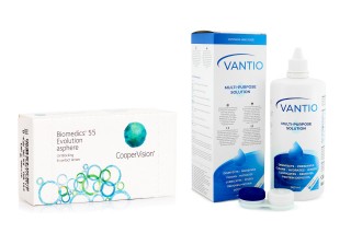 Biomedics 55 Evolution CooperVision (6 lēcas) + Vantio Multi-Purpose 360 ml ar lēcu futrāli