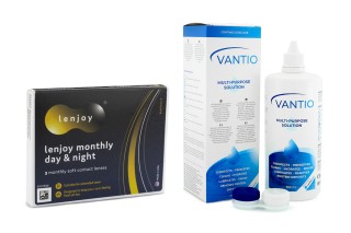 Lenjoy Monthly Day & Night (3 lēcas) + Vantio Multi-Purpose 360 ml ar lēcu konteineru